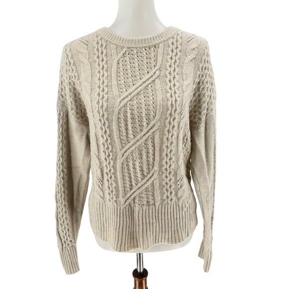 Bow Back Cable Knit Sweater By Express M Recycled Nylon & Wool Blend Womens Top - Picture 1 of 9
